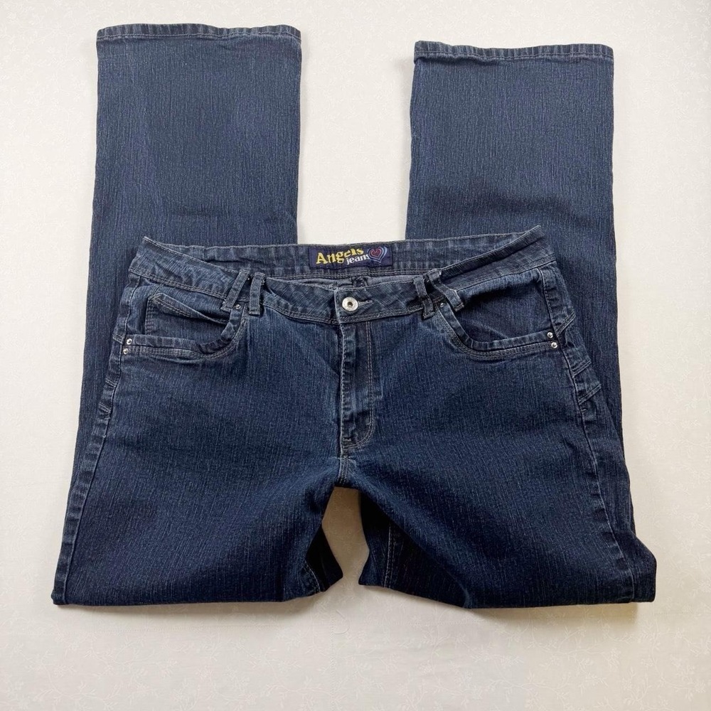 Y2K Angels Jeans Dark Wash Embroidered Flare Jeans- Size 18